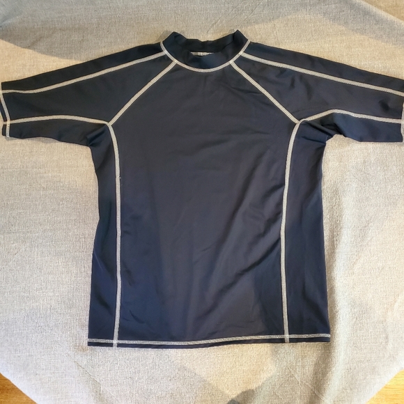 Lands End Boys Rash Gaurd Swim Shirt Short Sleeve Navy L 14 16 - Picture 4 of 4